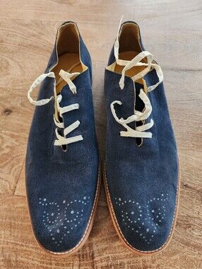 Esquivel Men's Blue Suede Handmade Oxford Lace-Up Dress Shoes US 9.5
